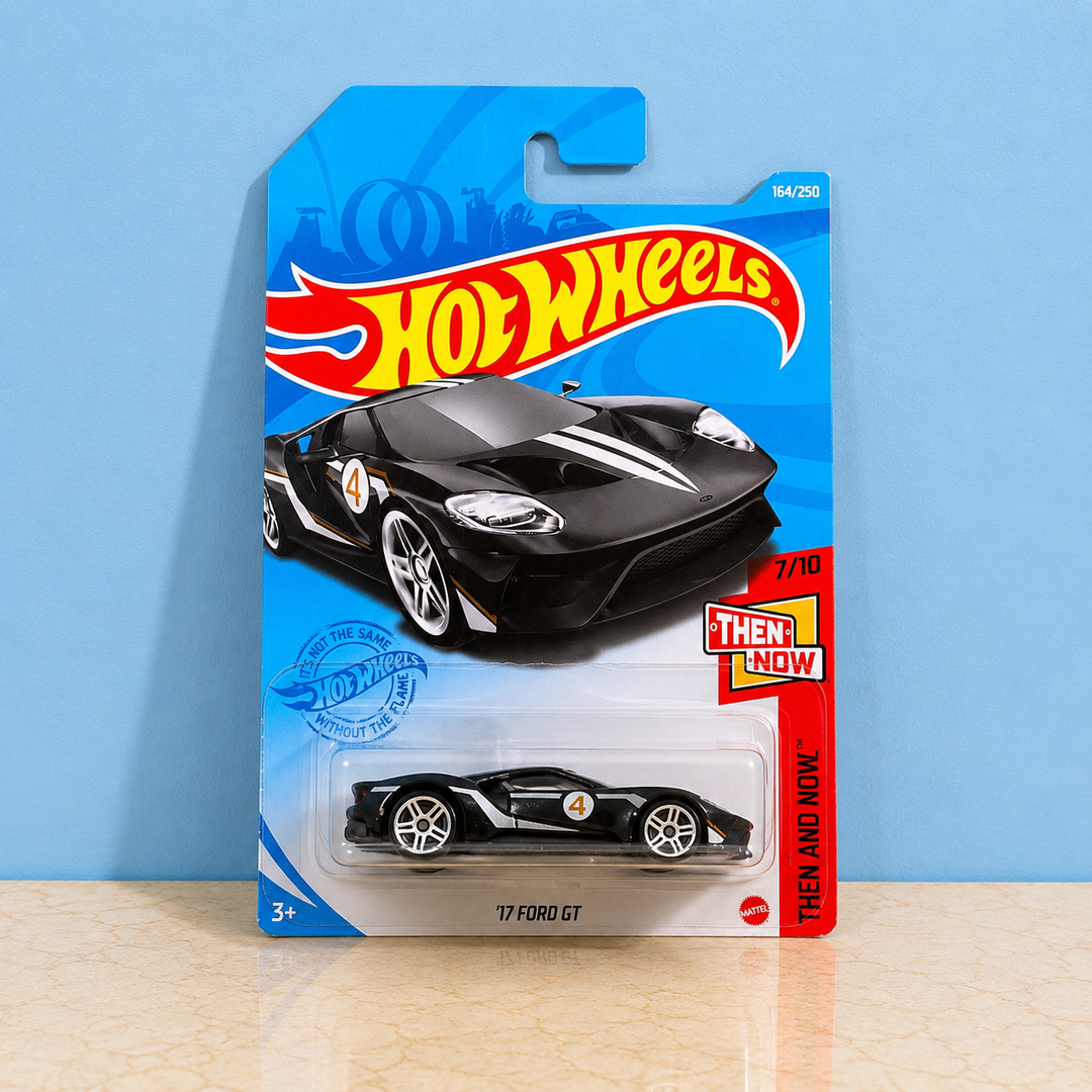 Hot Wheels 17 Ford GT black 1:64 scale die-cast car on original card made in Malaysia