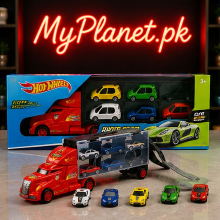 Car Transport Truck with 6 Die-Cast Toy Cars