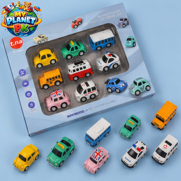 Cute Mini Die-Cast Friction Cars Set (8-Piece)