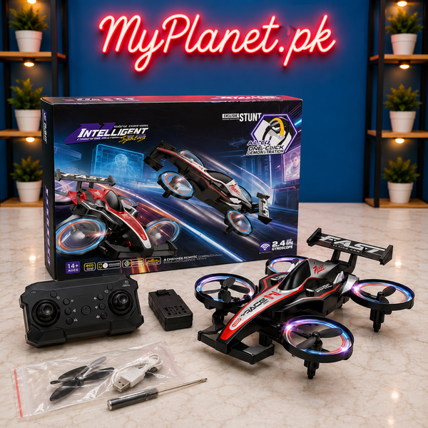 2-in-1 Flying Car & Stunt Drone with Lights and 360 Flip Action