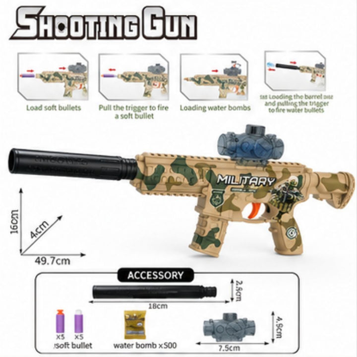 2-in-1 Soft Bullet &amp; Gel Ball Blaster Military Shooting Gun
