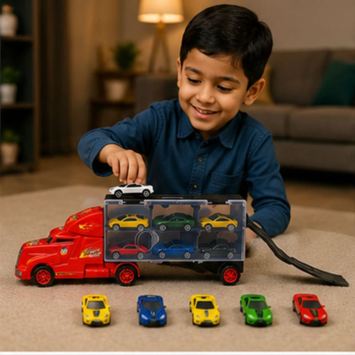 Car Transport Truck with 6 Die-Cast Toy Cars