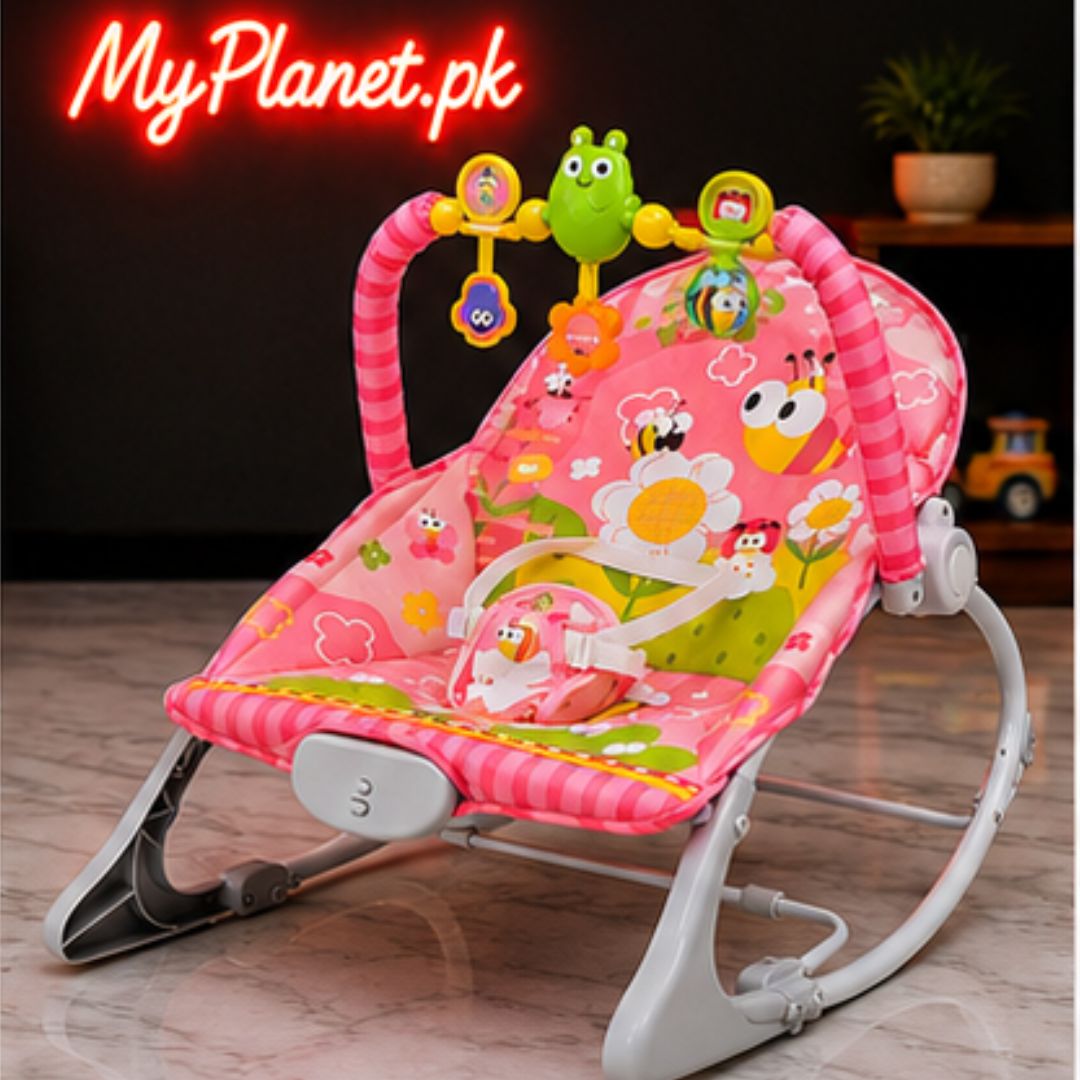 Huanger Infant to Toddler Baby Rocker Chair with Toy Bar (Pink)