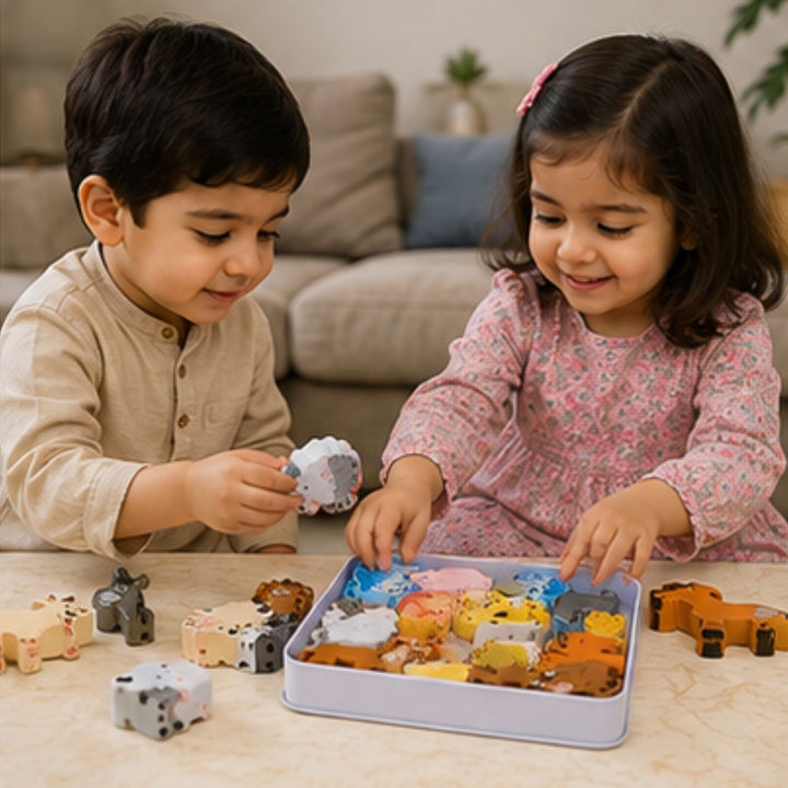 3D Wooden Farm Animals Educational Puzzle (12-Piece)