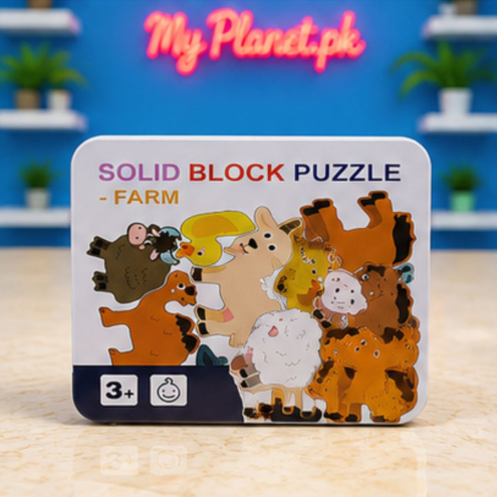 3D Wooden Farm Animals Educational Puzzle (12-Piece)