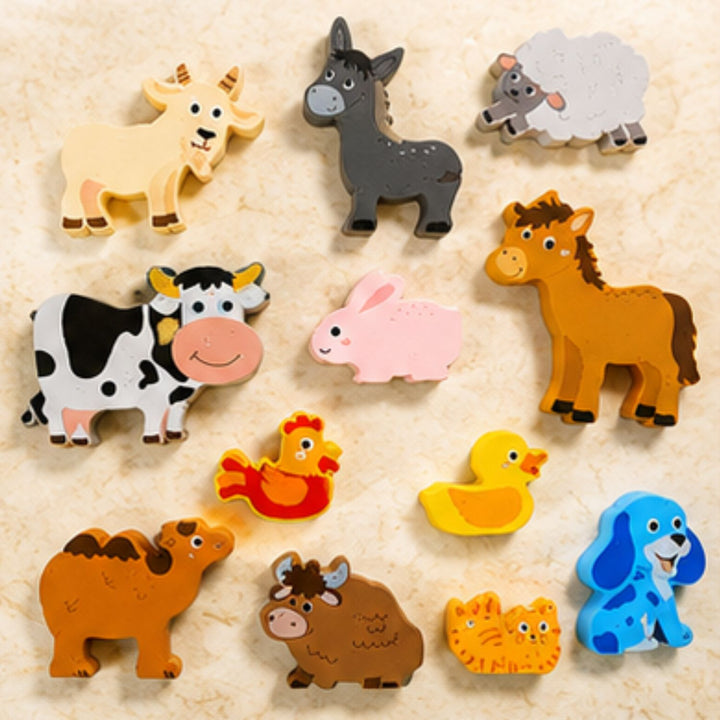 3D Wooden Farm Animals Educational Puzzle (12-Piece)