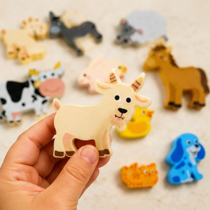 3D Wooden Farm Animals Educational Puzzle (12-Piece)