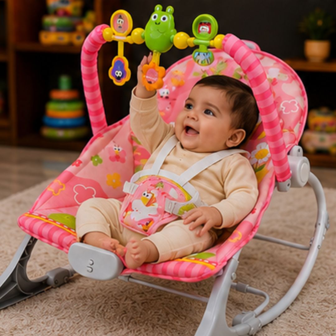 Huanger Infant to Toddler Baby Rocker Chair with Toy Bar (Pink)