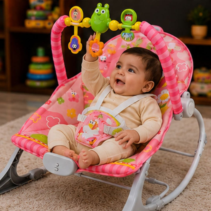 Huanger Infant to Toddler Baby Rocker Chair with Toy Bar (Pink)