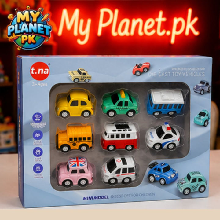 Cute Mini Die-Cast Friction Cars Set (8-Piece)
