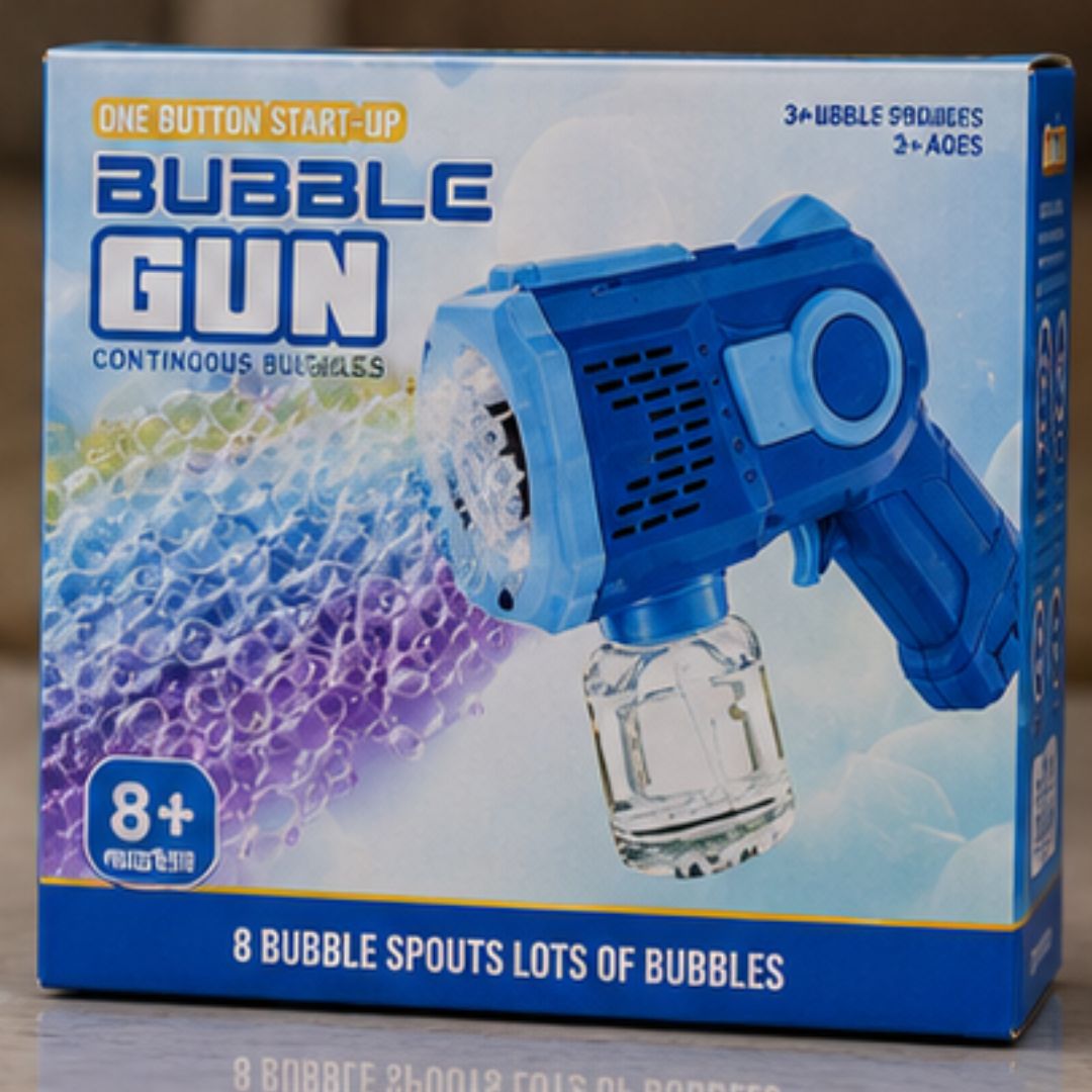 8-Hole Automatic Bubble Gun with LED Light Effects