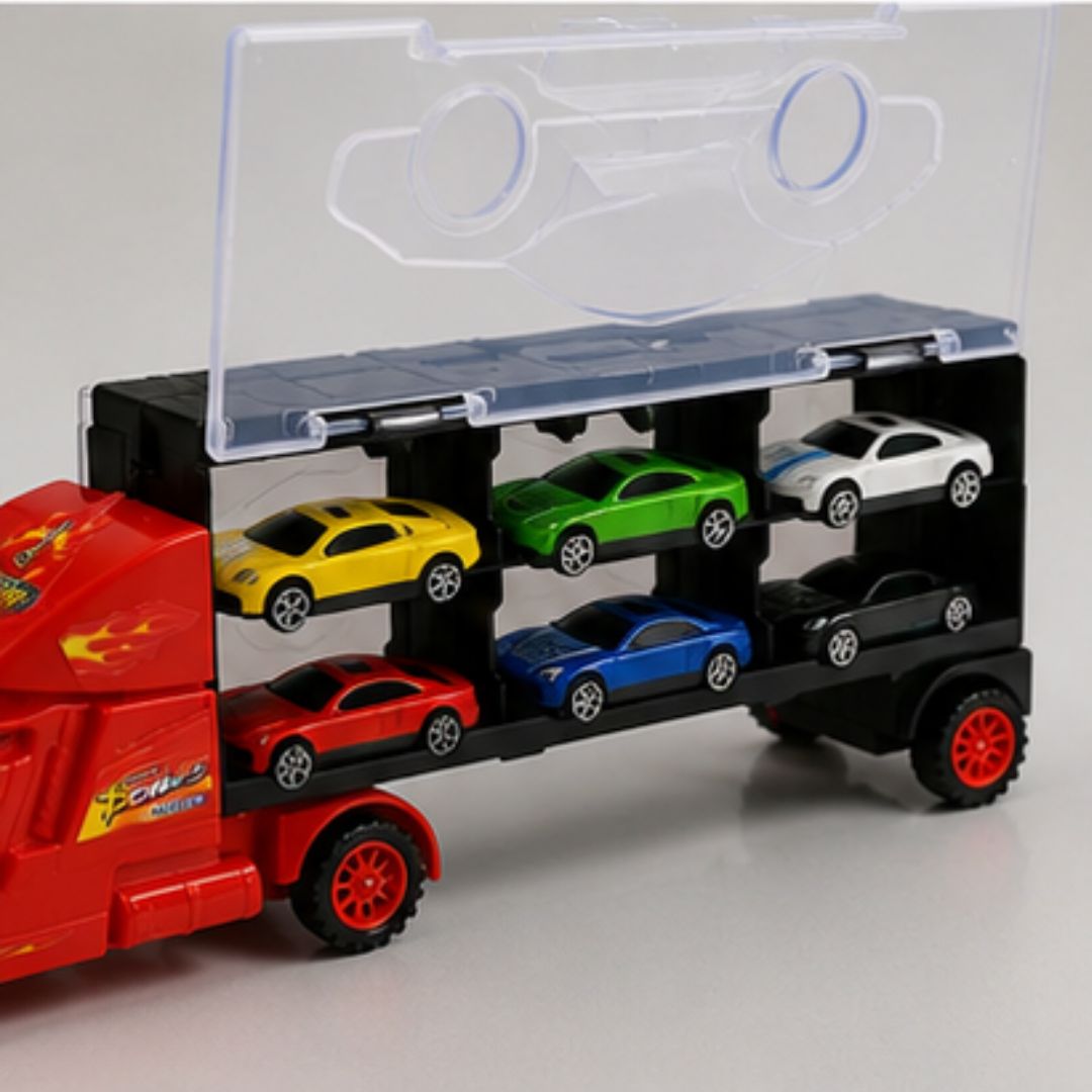 Car Transport Truck with 6 Die-Cast Toy Cars