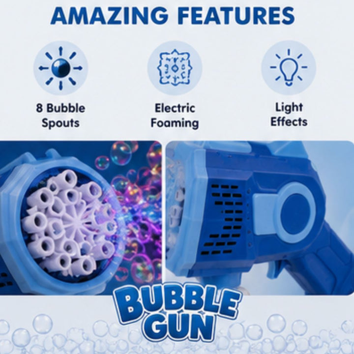 8-Hole Automatic Bubble Gun with LED Light Effects