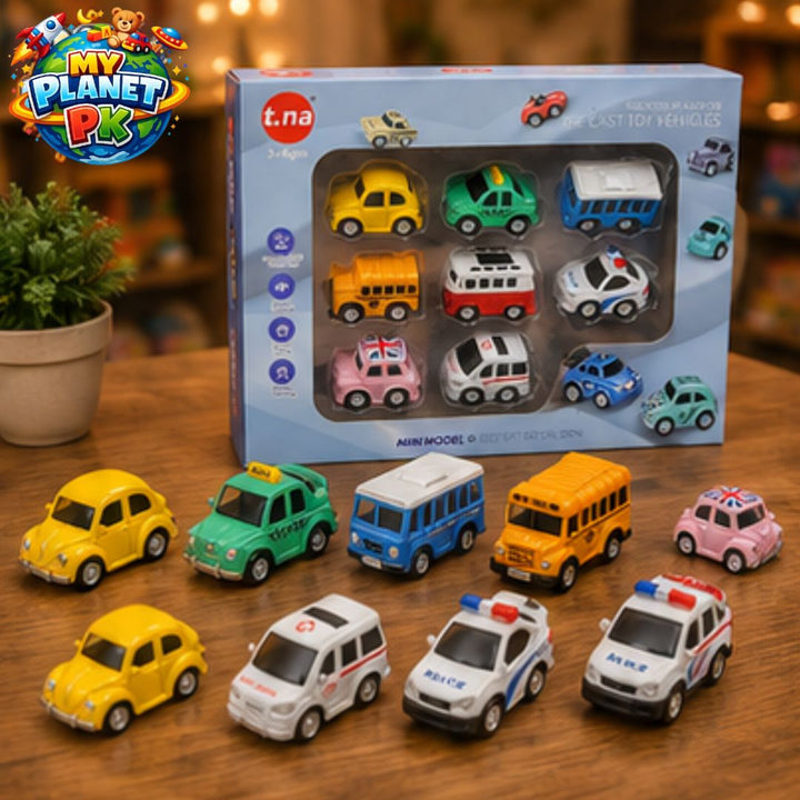 Cute Mini Die-Cast Friction Cars Set (8-Piece)