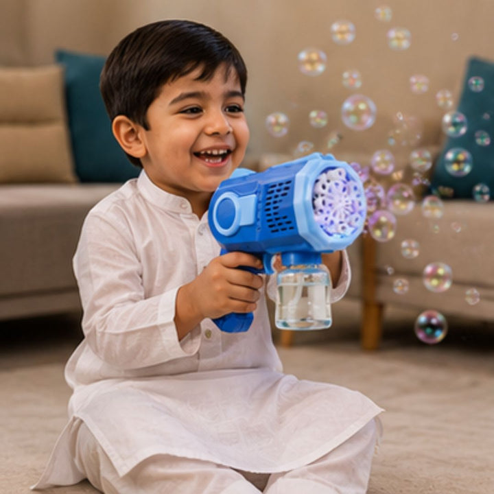 8-Hole Automatic Bubble Gun with LED Light Effects