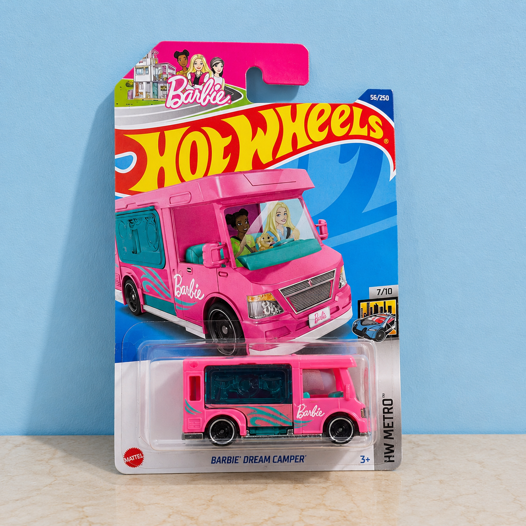 Hot Wheels Barbie Dream Camper 1:64 scale die-cast car made in Malaysia
