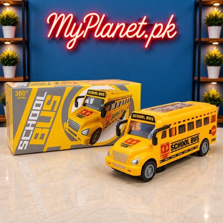 Bump &amp; Go School Bus with Lights &amp; 360° Rotation