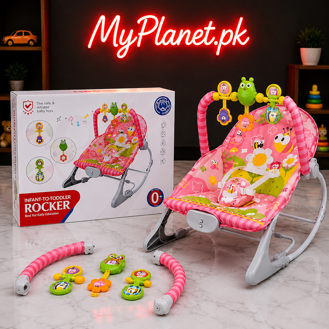 Huanger Infant to Toddler Baby Rocker Chair with Toy Bar (Pink)