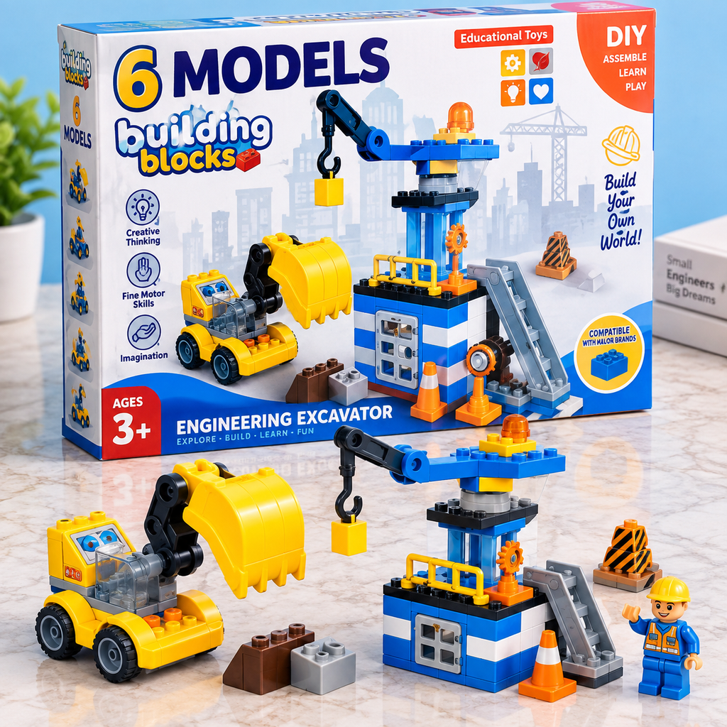 🚜 𝟲 𝗠𝗼𝗱𝗲𝗹𝘀 𝗕𝘂𝗶𝗹𝗱𝗶𝗻𝗴 𝗕𝗹𝗼𝗰𝗸𝘀 – 𝗘𝗻𝗴𝗶𝗻𝗲𝗲𝗿𝗶𝗻𝗴 𝗘𝘅𝗰𝗮𝘃𝗮𝘁𝗼𝗿 𝗦𝗲𝘁