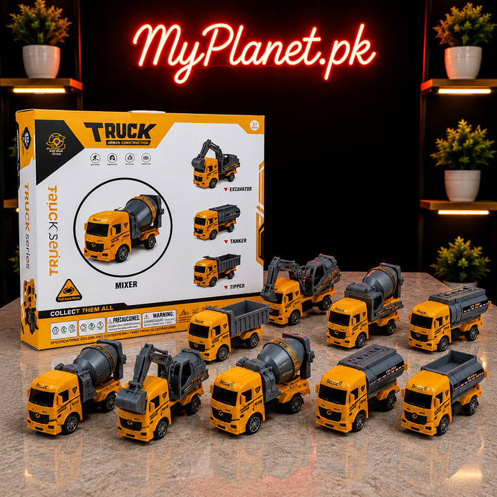 Construction Truck Series Pull-Back Vehicle Set (12 Pcs)