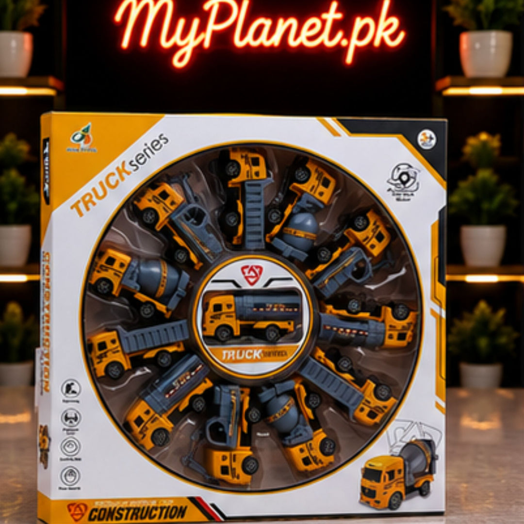 Construction Truck Series Pull-Back Vehicle Set (12 Pcs)