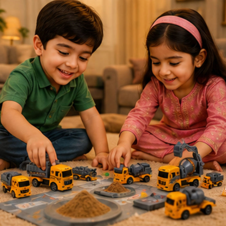 Construction Truck Series Pull-Back Vehicle Set (12 Pcs)