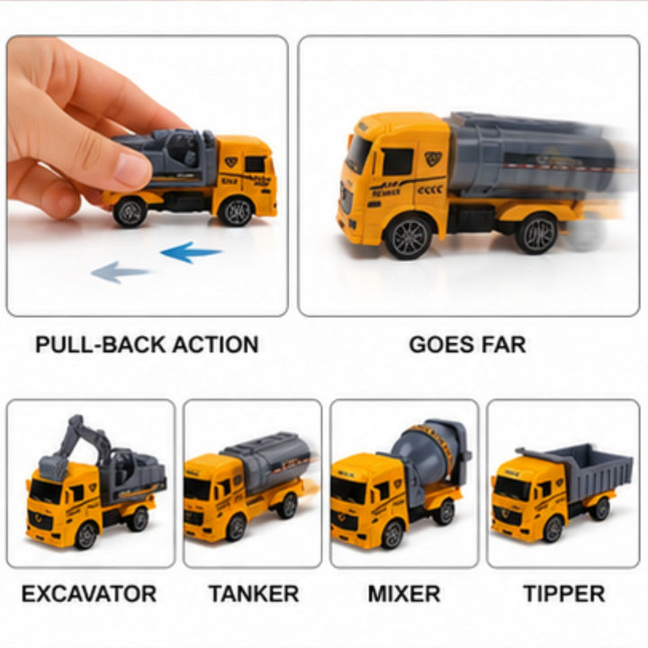 Construction Truck Series Pull-Back Vehicle Set (12 Pcs)