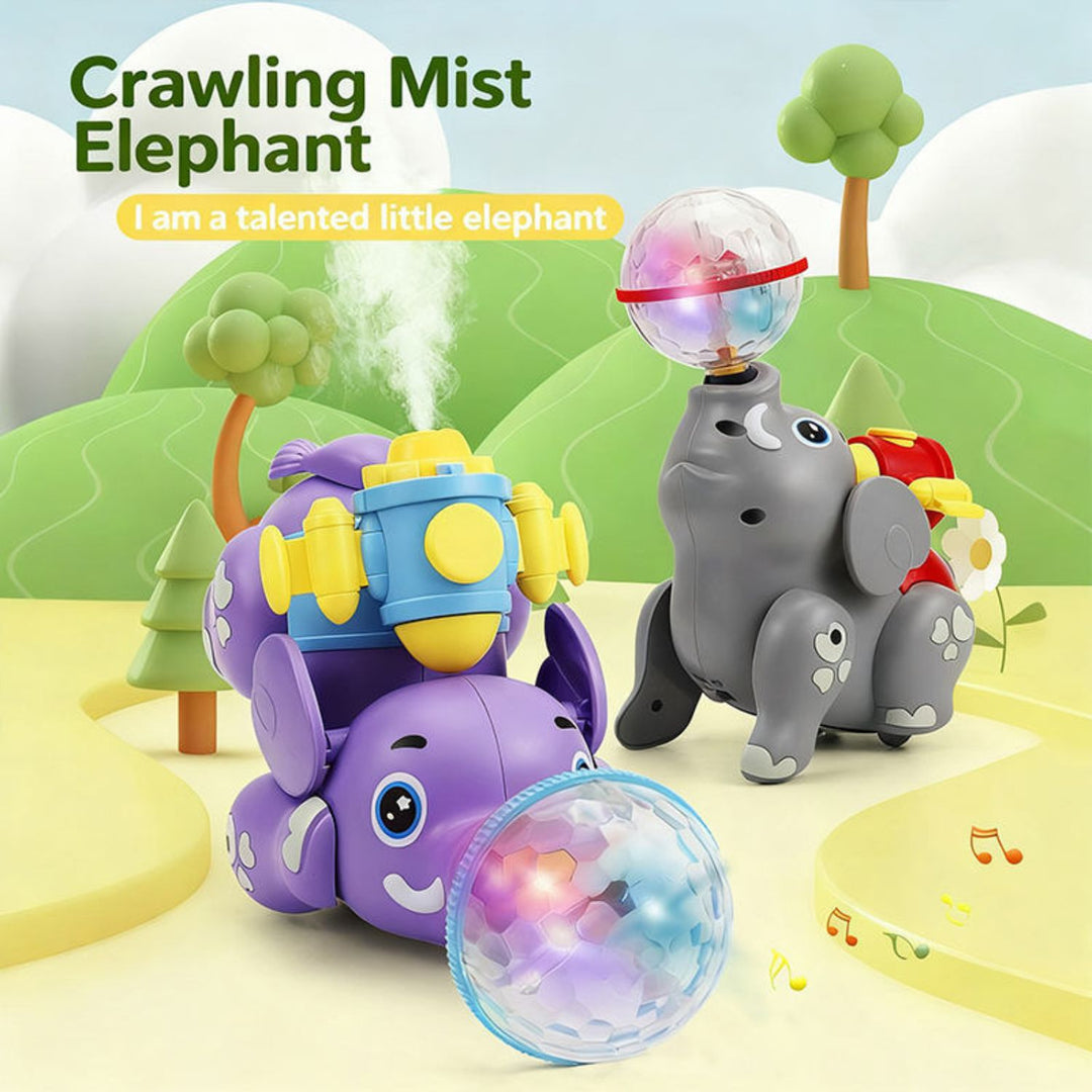 Crawling Spray Elephant Toy with Lights, Music &amp; Spinning Ball