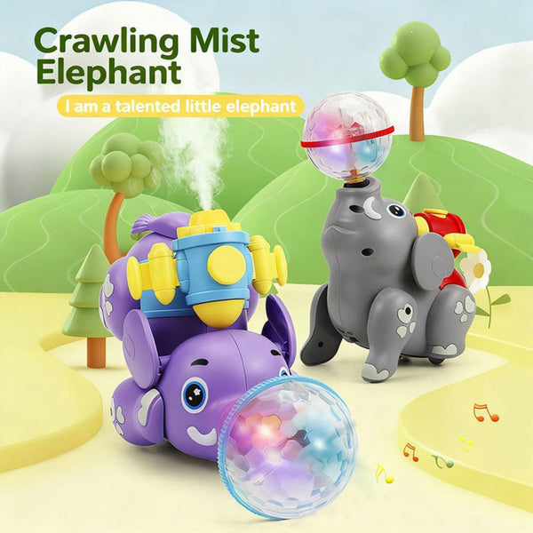 Crawling Spray Elephant Toy with Lights, Music & Spinning Ball