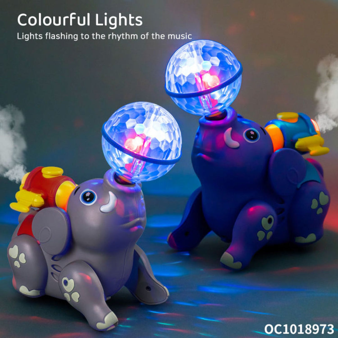 Crawling Spray Elephant Toy with Lights, Music &amp; Spinning Ball