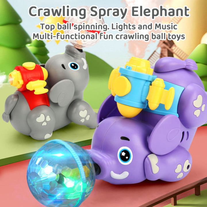 Crawling Spray Elephant Toy with Lights, Music &amp; Spinning Ball
