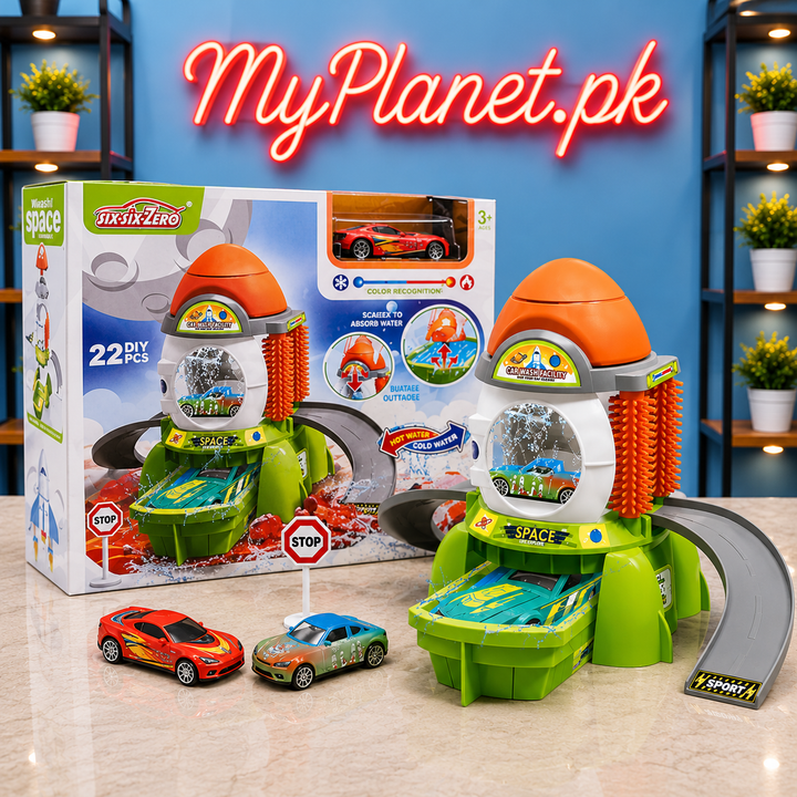 DIY Rocket Car Wash Track Set with Color Changing Cars