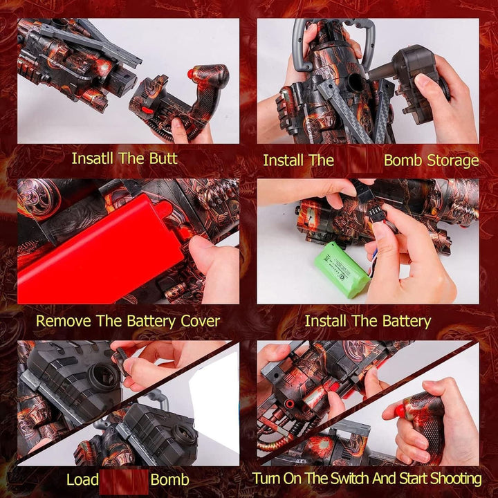 Gatling toy gun tripod and battery installation accessories