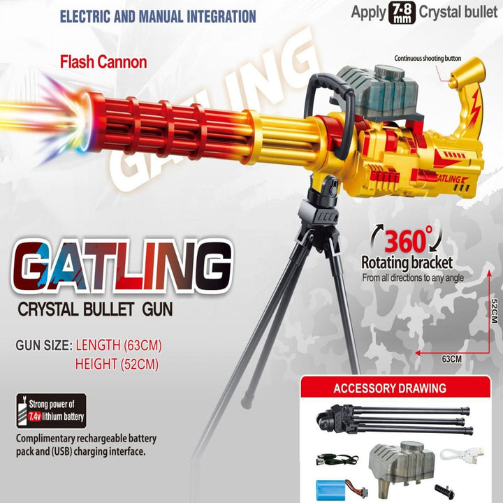 Electric Gatling gun toy dimensions and included accessories