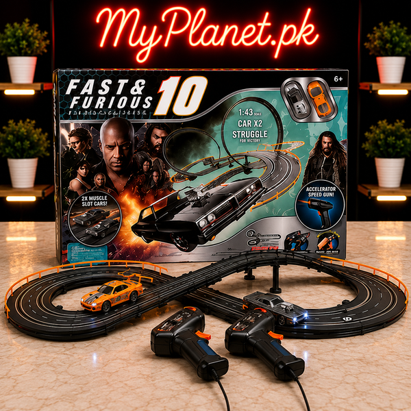 Fast & Furious 10 High-Speed Slot Car Racing Track Set with 2 Remote Controllers & 2 Cars
