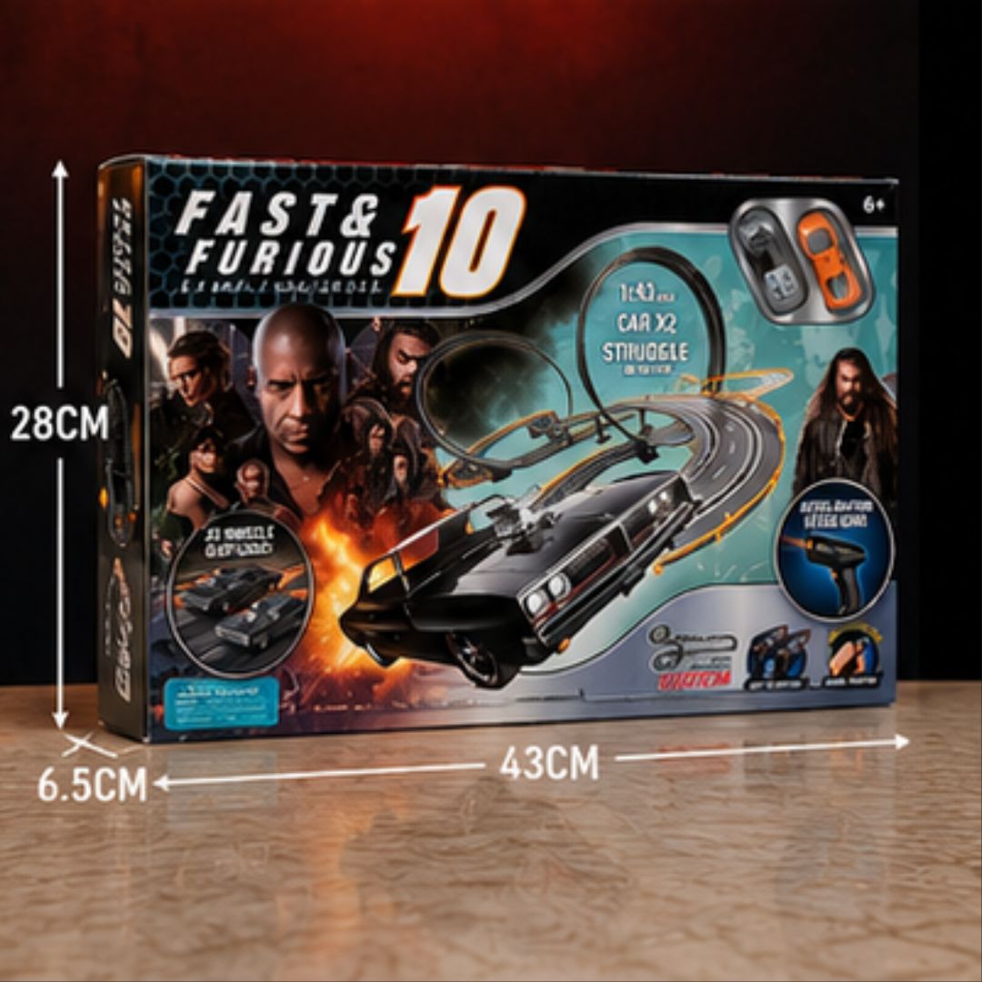 Fast &amp; Furious 10 High-Speed Slot Car Racing Track Set with 2 Remote Controllers &amp; 2 Cars