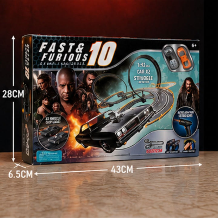 Fast &amp; Furious 10 High-Speed Slot Car Racing Track Set with 2 Remote Controllers &amp; 2 Cars
