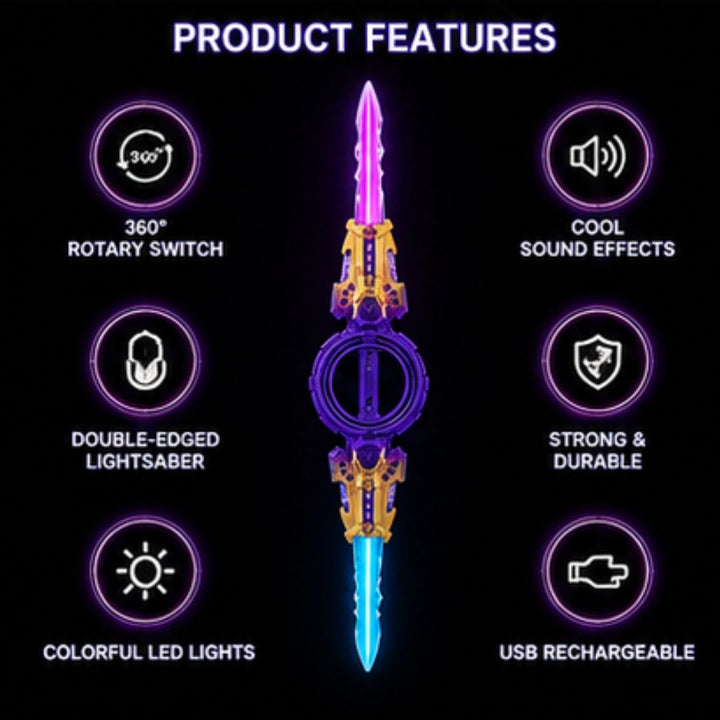 Fire Piral Sword Double-Edged LED Light Saber with Rotating Action