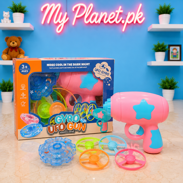 Gyro UFO Gun – Flying Spinner Launcher Toy with LED Lights