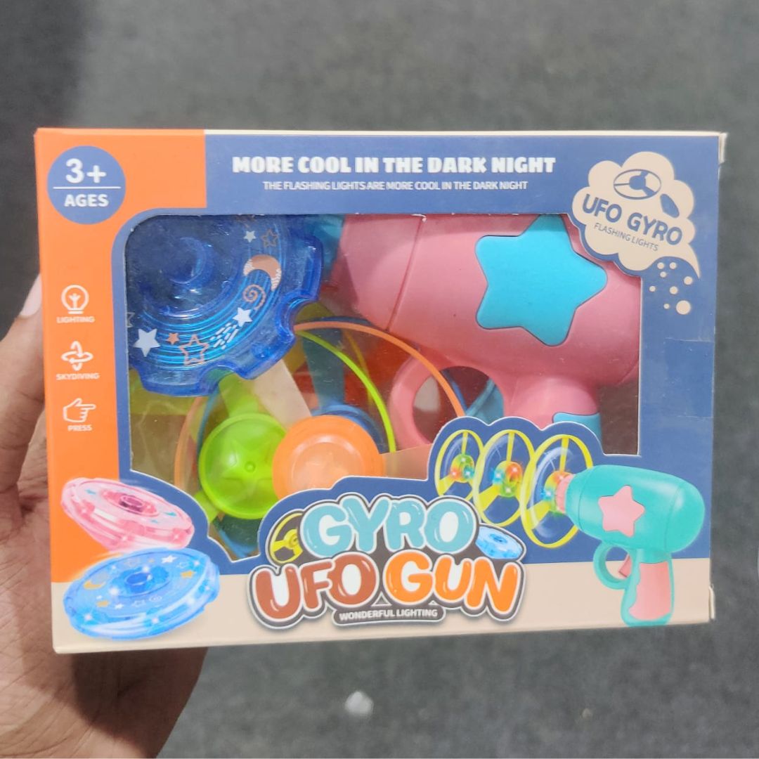 Gyro UFO Gun – Flying Spinner Launcher Toy with LED Lights