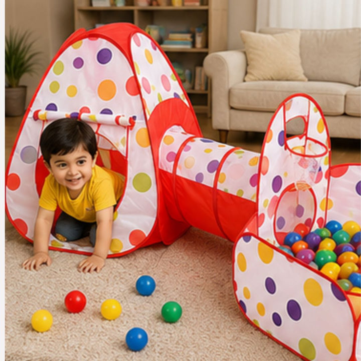 Kids 3-in-1 Indoor Play Tent with Tunnel &amp; Ball Pool