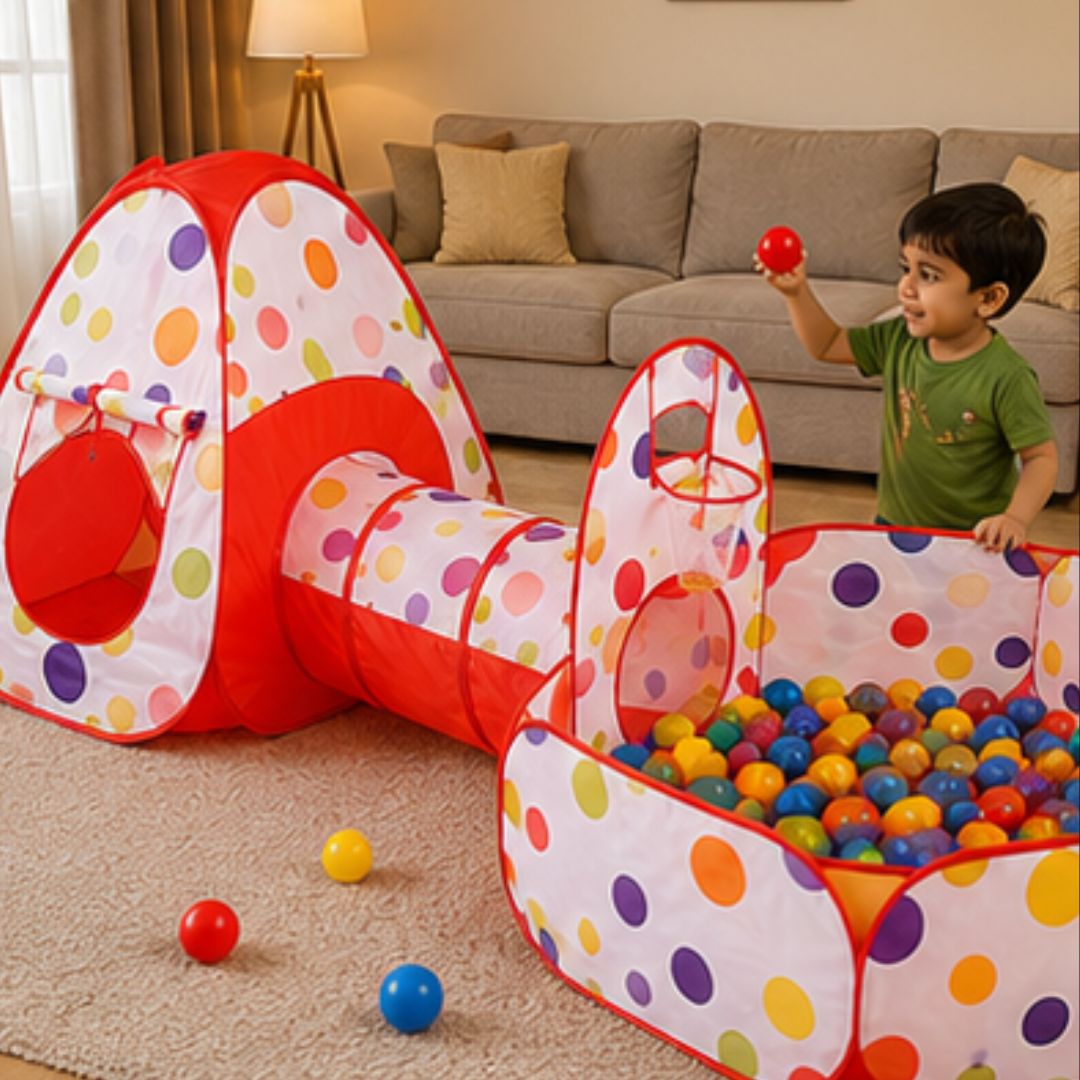Kids 3-in-1 Indoor Play Tent with Tunnel &amp; Ball Pool