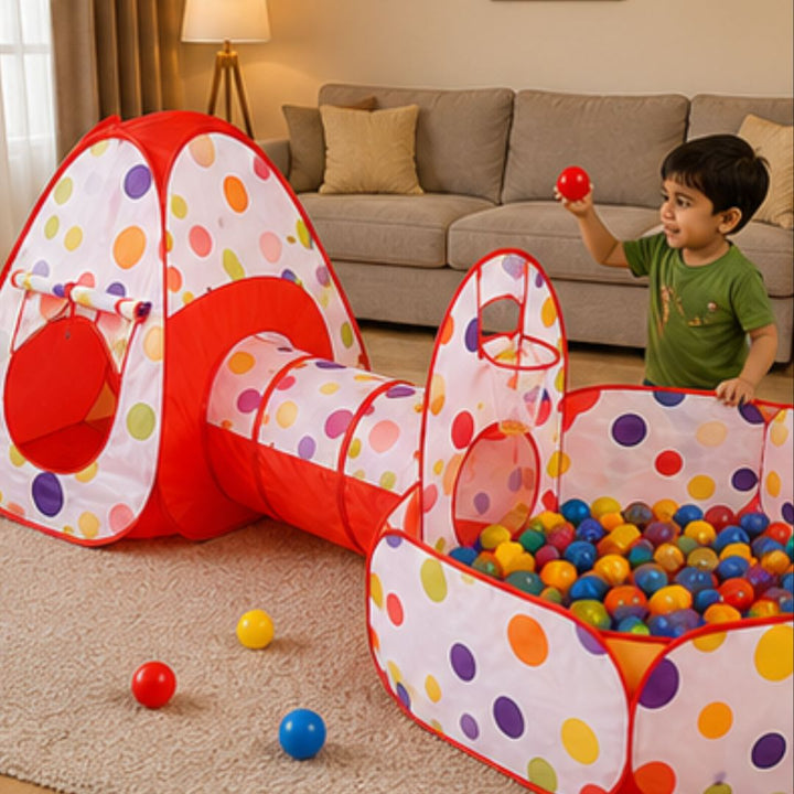 Kids 3-in-1 Indoor Play Tent with Tunnel &amp; Ball Pool