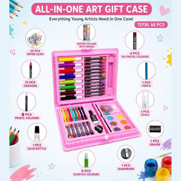 Kids Art Set Drawing &amp; Coloring Kit in Carry Case (68 PCS)