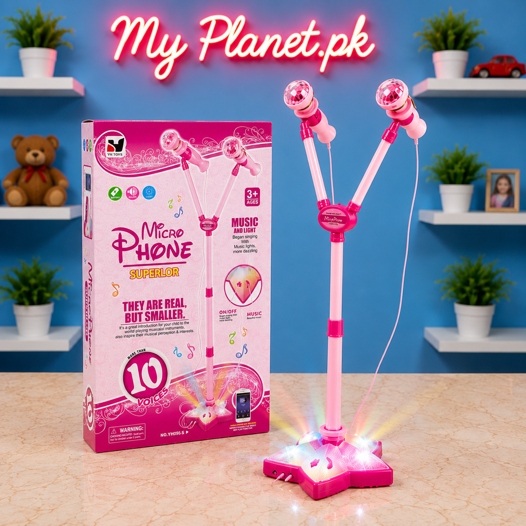 Kids Karaoke Microphone Stand with LED Lights &amp; MP3 Mobile Connection