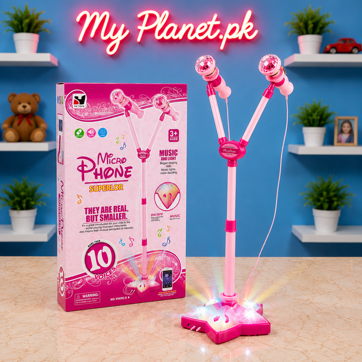 Kids Karaoke Microphone Stand with LED Lights &amp; MP3 Mobile Connection