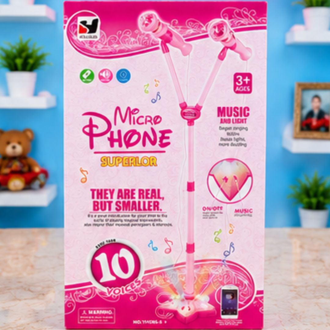 Kids Karaoke Microphone Stand with LED Lights &amp; MP3 Mobile Connection