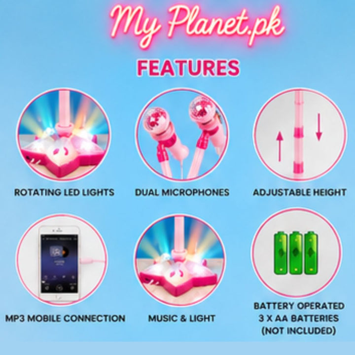 Kids Karaoke Microphone Stand with LED Lights &amp; MP3 Mobile Connection