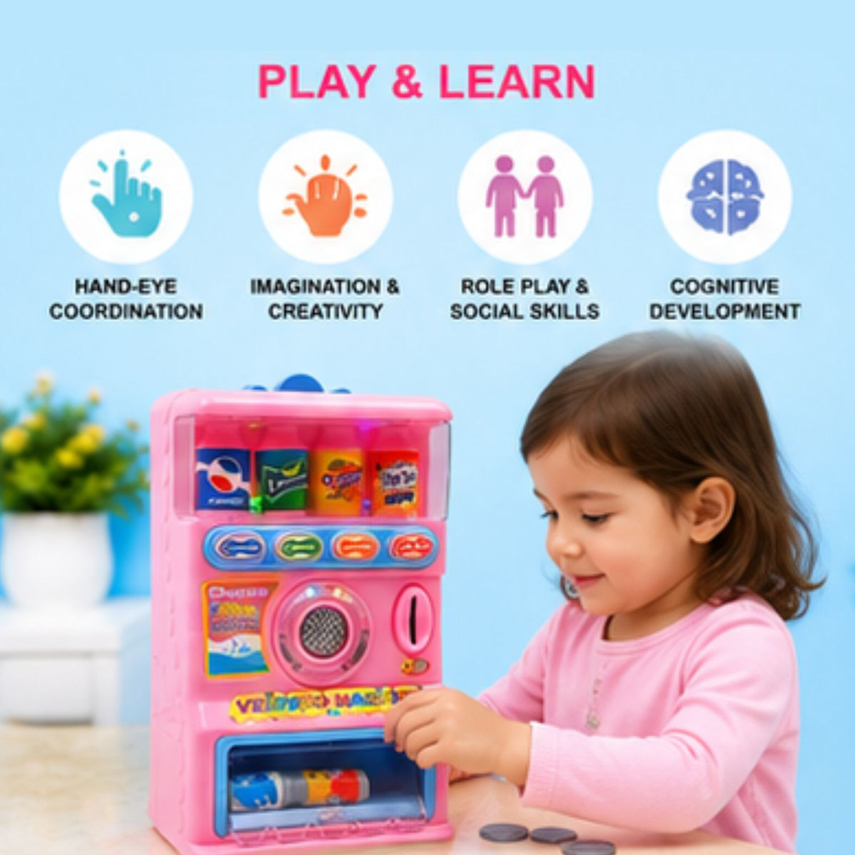 𝗞𝗶𝗱𝘀 𝗩𝗲𝗻𝗱𝗶𝗻𝗴 𝗠𝗮𝗰𝗵𝗶𝗻𝗲 𝗧𝗼𝘆 𝘄𝗶𝘁𝗵 𝗟𝗶𝗴𝗵𝘁𝘀, 𝗕𝗲𝘃𝗲𝗿𝗮𝗴𝗲 𝗖𝗮𝗻𝘀 & 𝗖𝗼𝗶𝗻𝘀