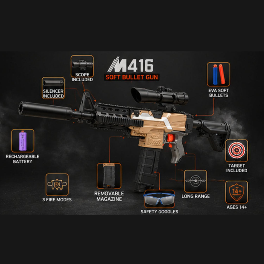 M416 Rechargeable Soft Bullet Gun with Scope, Silencer &amp; Target Set